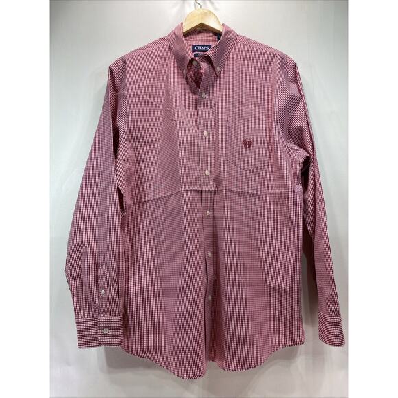 Chaps Vintage Red White Checked Long Sleeve Button Shirt Men's Size XL 46-48 - Picture 1 of 8